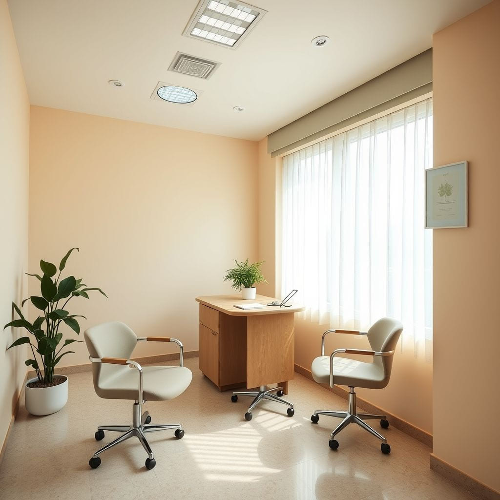 A calm clinic consulting room in the morning.